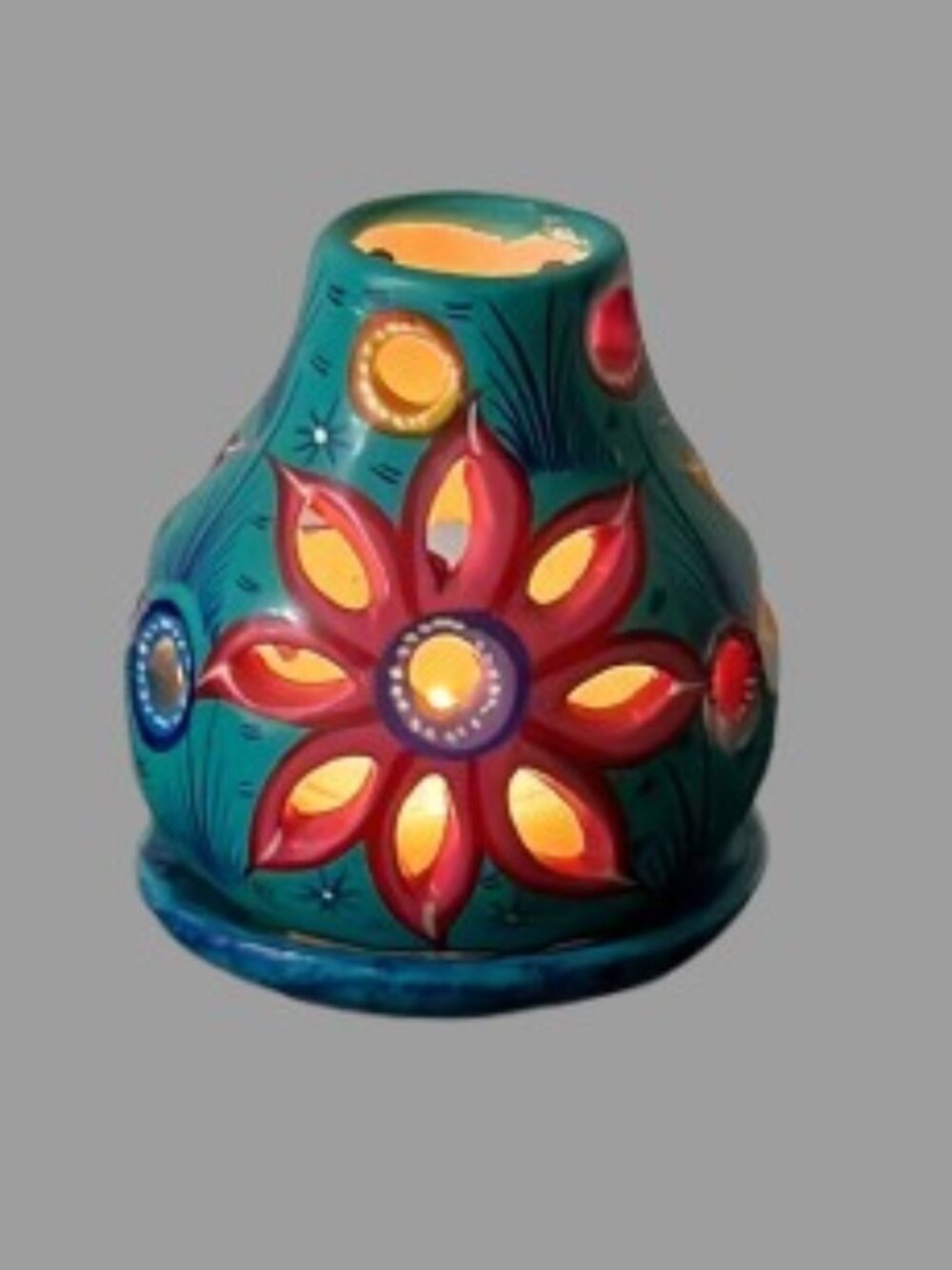 Vintage Mexican Pottery Chiminea Tea Light Fairy Lamp Incense Burner - LNC
